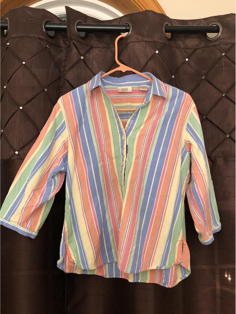 Striped Long Sleeve Button-Front Blouse